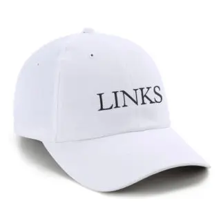 white performance links hat with black embroidery