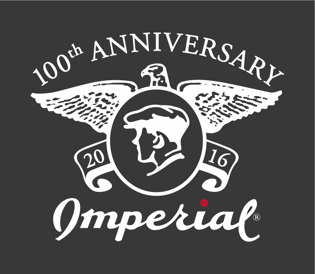 Imperial 100th anniversary logo, primary, black field with white graphic