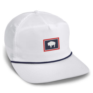 white 5 panel cap with navy rope and Wyoming flag