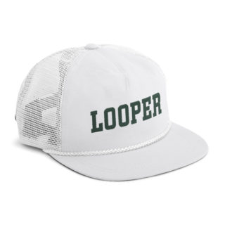 white meshback rope cap, white rope, green CDY flocked on front crown