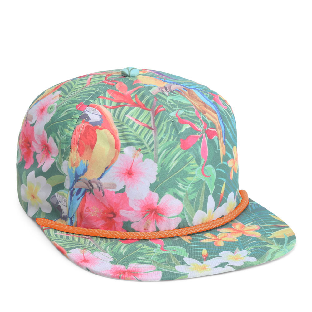 colorful floral print cap with orange rope