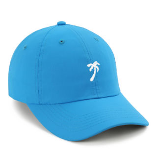 pacific blue performance cap with white palm tree embroidery