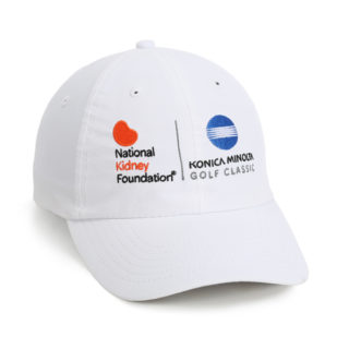white performance cap featuring the national kidney foundation logo
