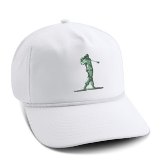 white retro fit performance rope cap with slackertide soldier embroidery