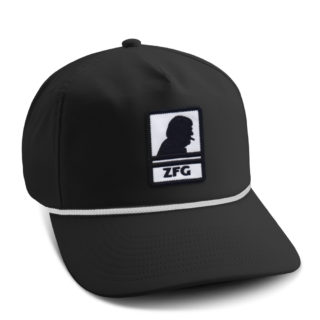 black retro fit cap with white rope and slackertide zfg patch