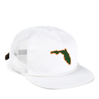 white meshback rope cap with woven rope with florida state shape embroidery