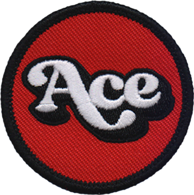 red circle patch with Ace in white with black outline