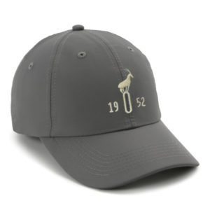 frost gray performance cap with off white goat hill golf club embroidery
