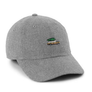 light grey flannel cap with holiday wagoneer embroidery