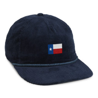 navy corduroy rope cap with texas flag embroidery