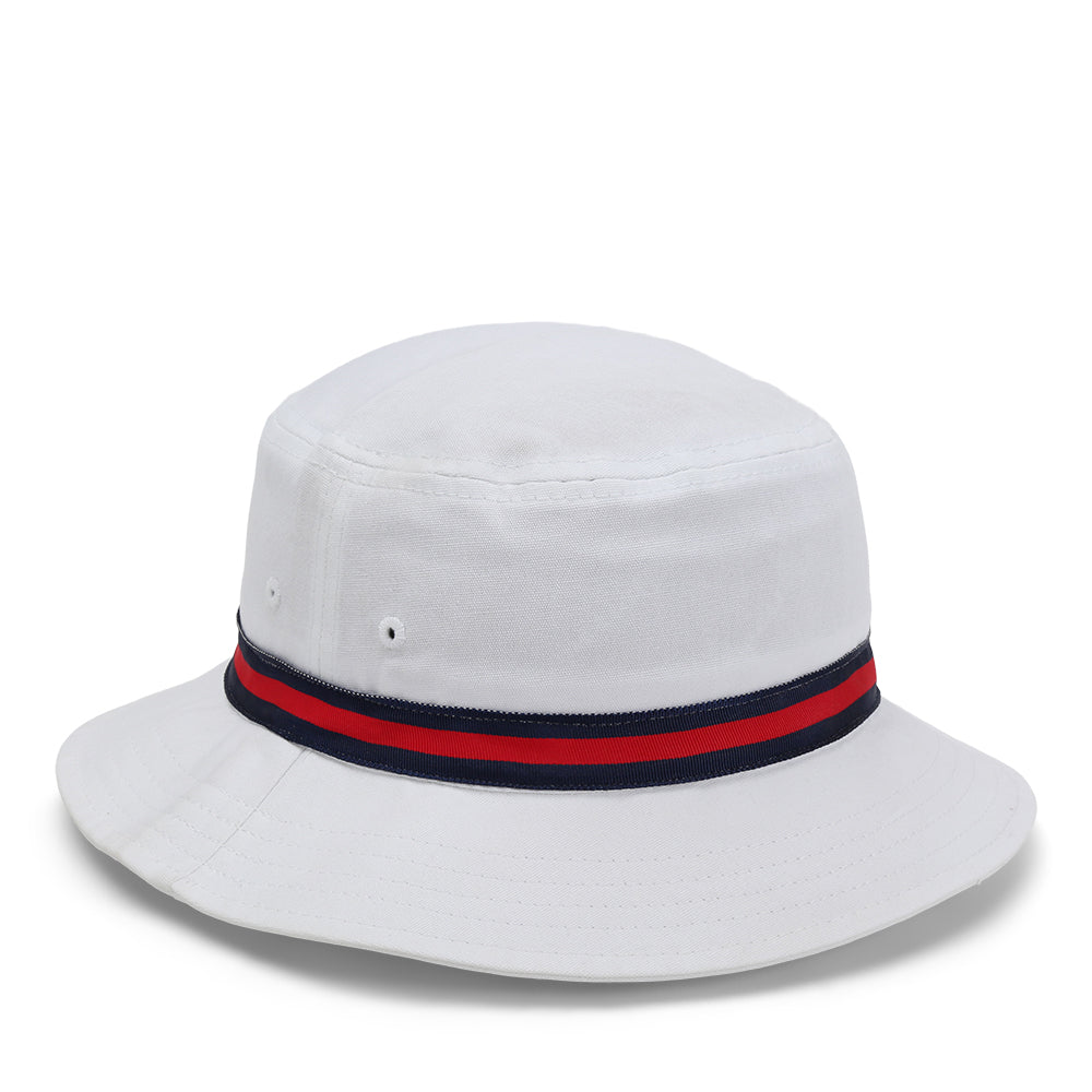 1371 - The Oxford Bucket Hat | Color:White | Band Color: Navy/Red/Navy