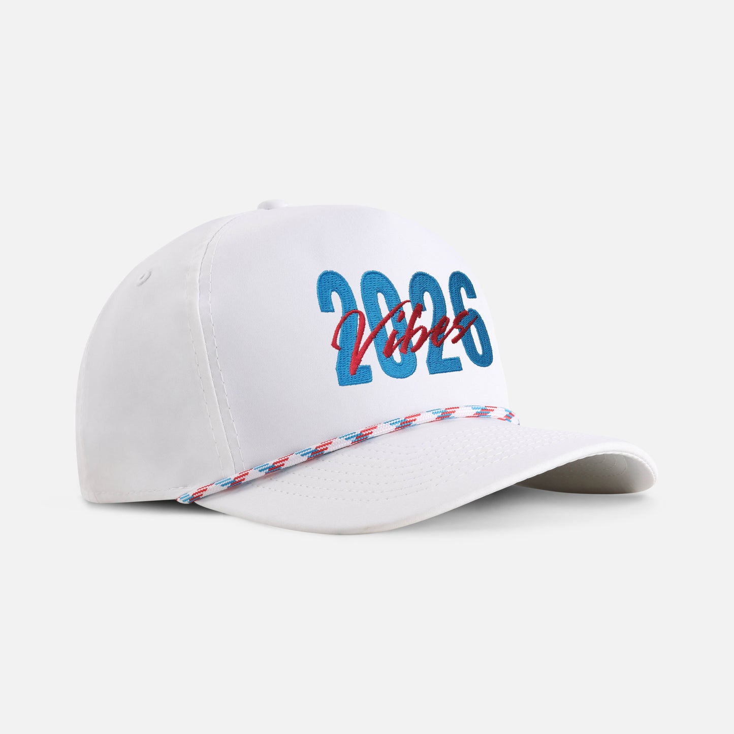 | Color: White w/ Light Blue & Red Rope