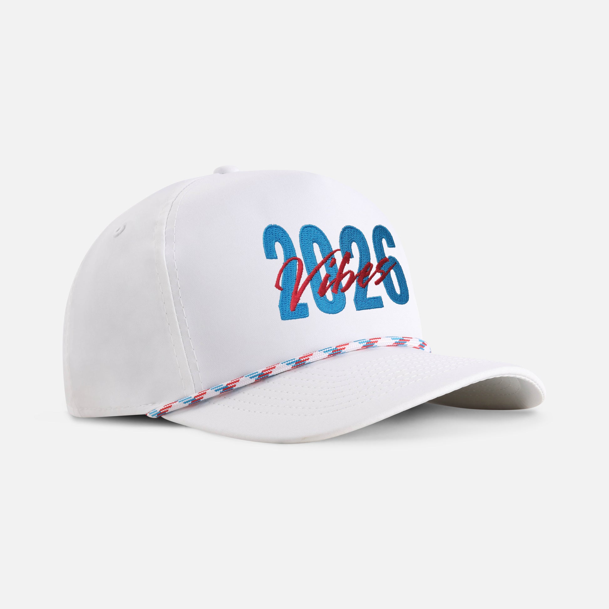 | Color: White w/ Light Blue & Red Rope