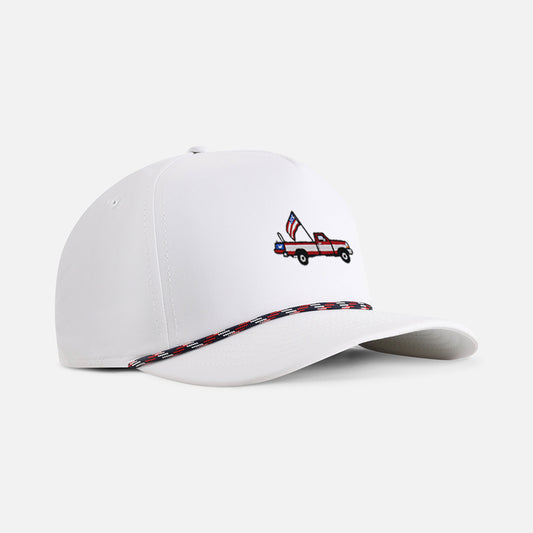 | Color: White w/ Navy-Red-White Rope