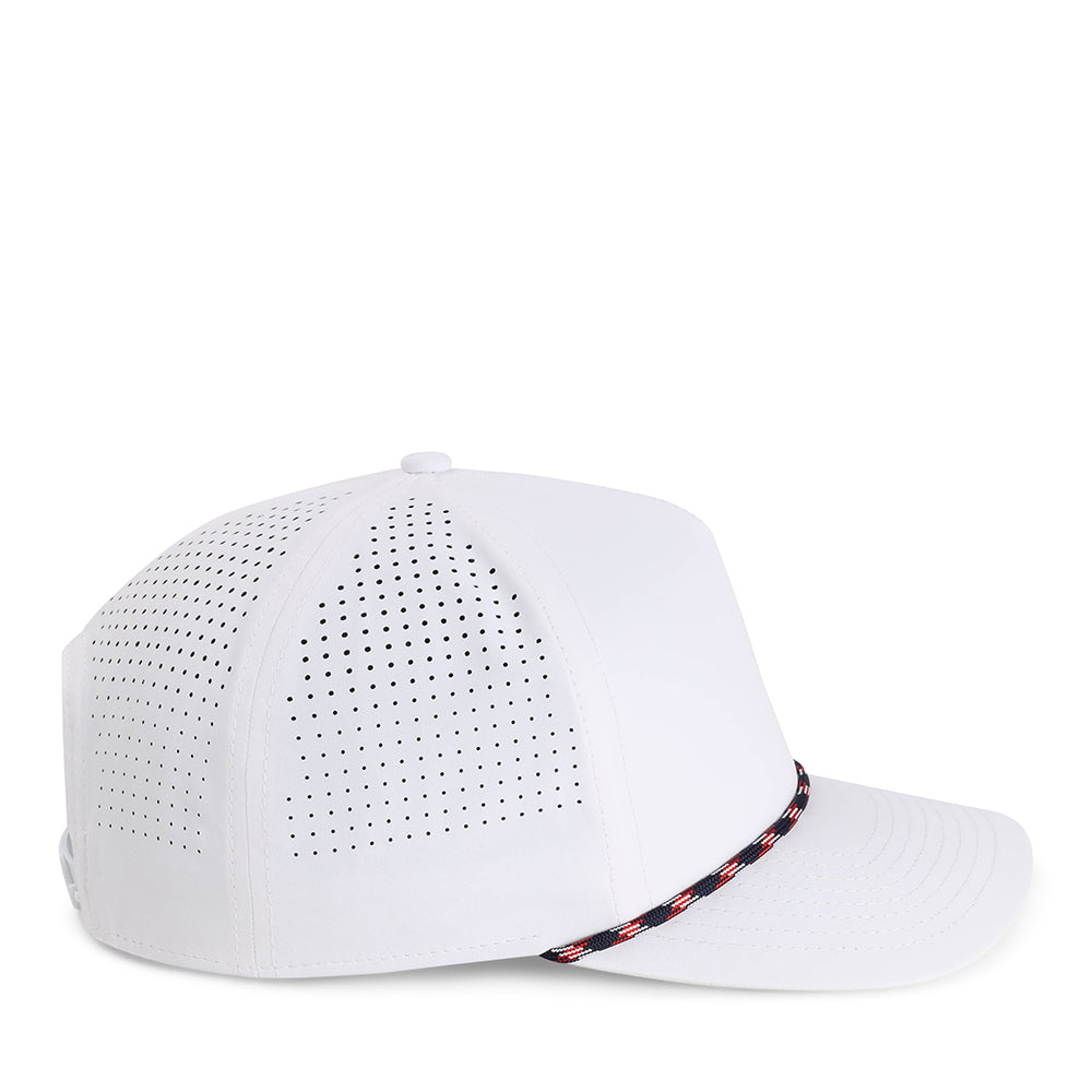 | Color: White w/ Navy-Red-White Rope