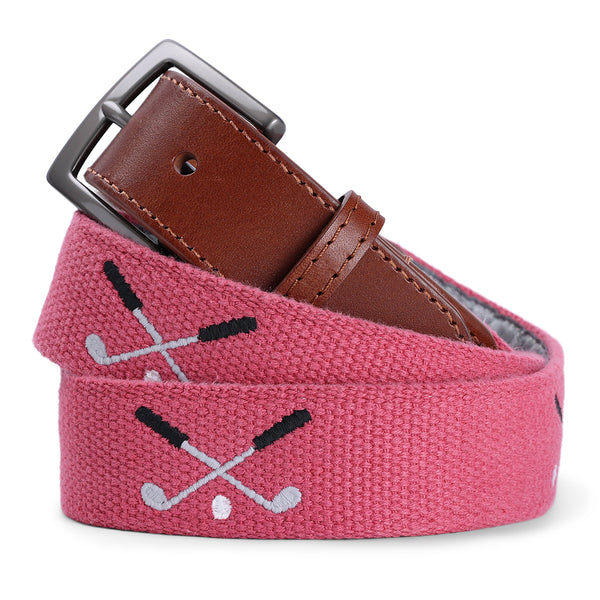 YRI Womens Canvas Embroidered Ribbon Belt Pink Golfer Gift Fabric Golf Hole 19 M Yri embroidered canvas & - Gem main image 4