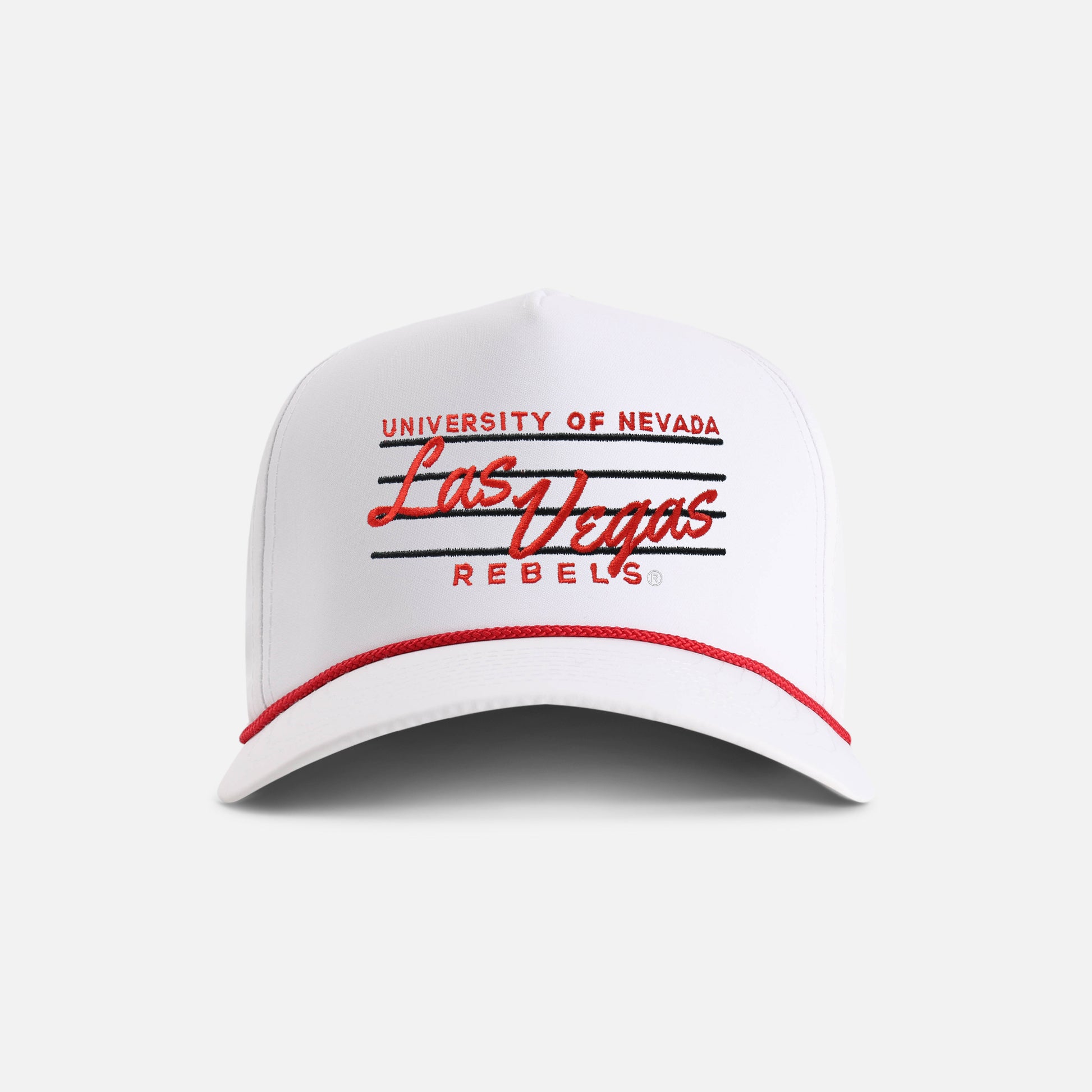 | Color: White w/ Red & Black Rope